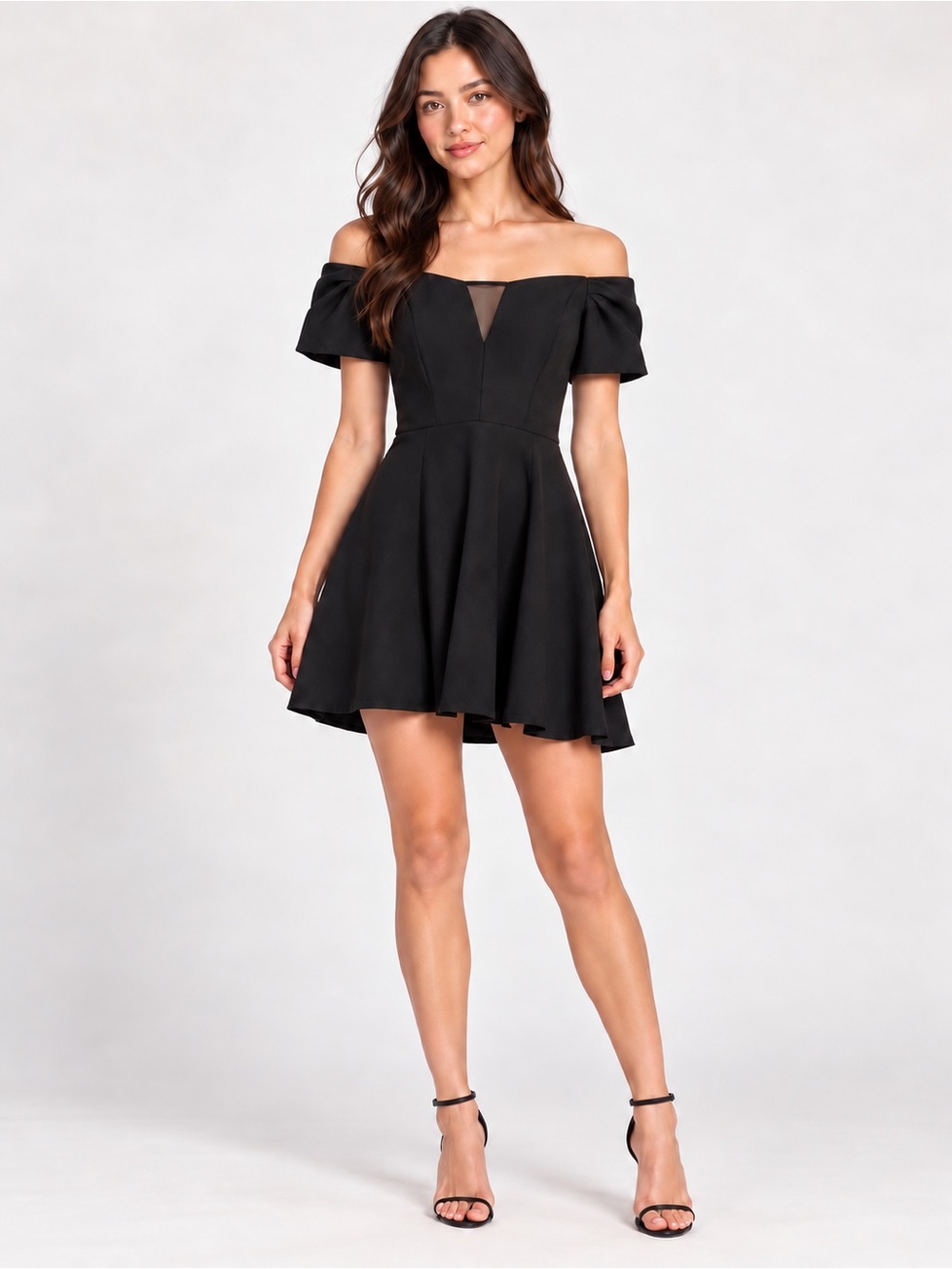 GUESS Black Off-Shoulder Fit and Flare Mini Dress